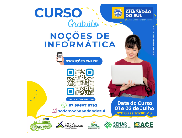 Imagem de compartilhamento para o artigo Chapadão do Sul está com vagas abertas para o curso gratuito Noções de Informática da MS Todo dia